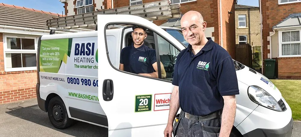 BASI engineers arriving in a branded van at a Yorkshire customer home